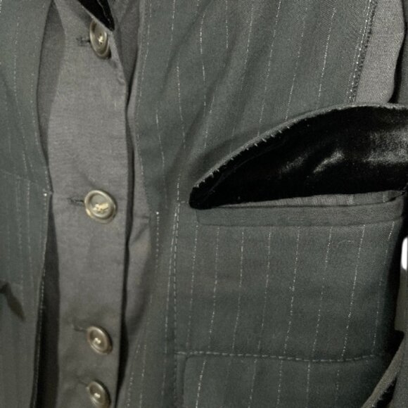 Marithe Francois Girbaud Stripe Velvet Long Jacket Black Size 29  Pre-Loved - Picture 5 of 9